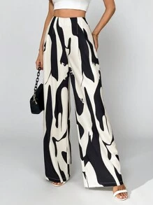 Firerie Women Casual Elegant Holiday INS Asymmetrical Printed High Waist Long Pants For Summer