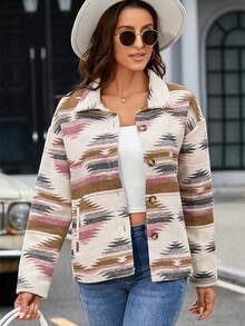 Abrigo con estampado geométrico con botón delantero - Multicolor - Ver 3