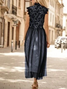 Đầm Dây kéo màu trơn Buổi tiệc - màu đen - Xem 2
