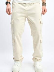 Manfinity Hypemode Quần Jeans Jeans Ống Thẳng Phong Cách Đa Năng Thường Ngày Cho Nam, Quần Jeans Cargo Ống Thẳng Dài Trơn, Dành Cho Chồng, Quà Tặng Bạn Trai - Màu be - Xem 5