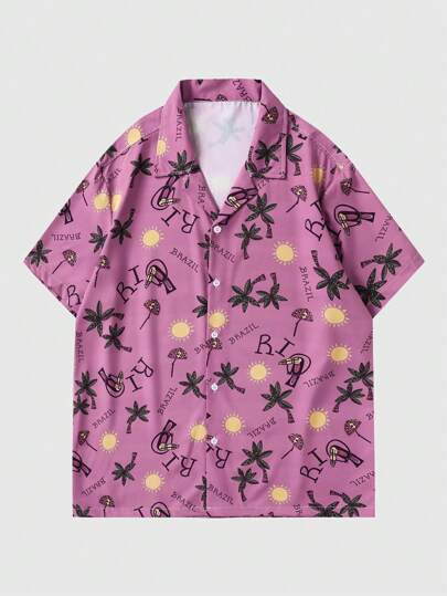 Maria Clara Maia Camisa de manga corta con estampado para hombres artistas, adecuada para uso diario en primavera y verano, vacaciones, festivales, Ibiza