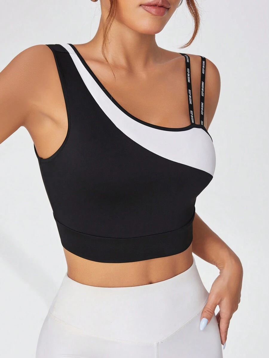 SHEIN Sport Easify Women Summer Asymmetrical Collar Contrast Color