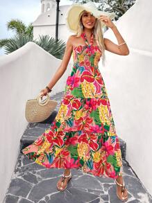 SHEIN VCAY Robe florale d'été pour femmes, style licou, décontractée, de vacances - Multicolore - Voir 8