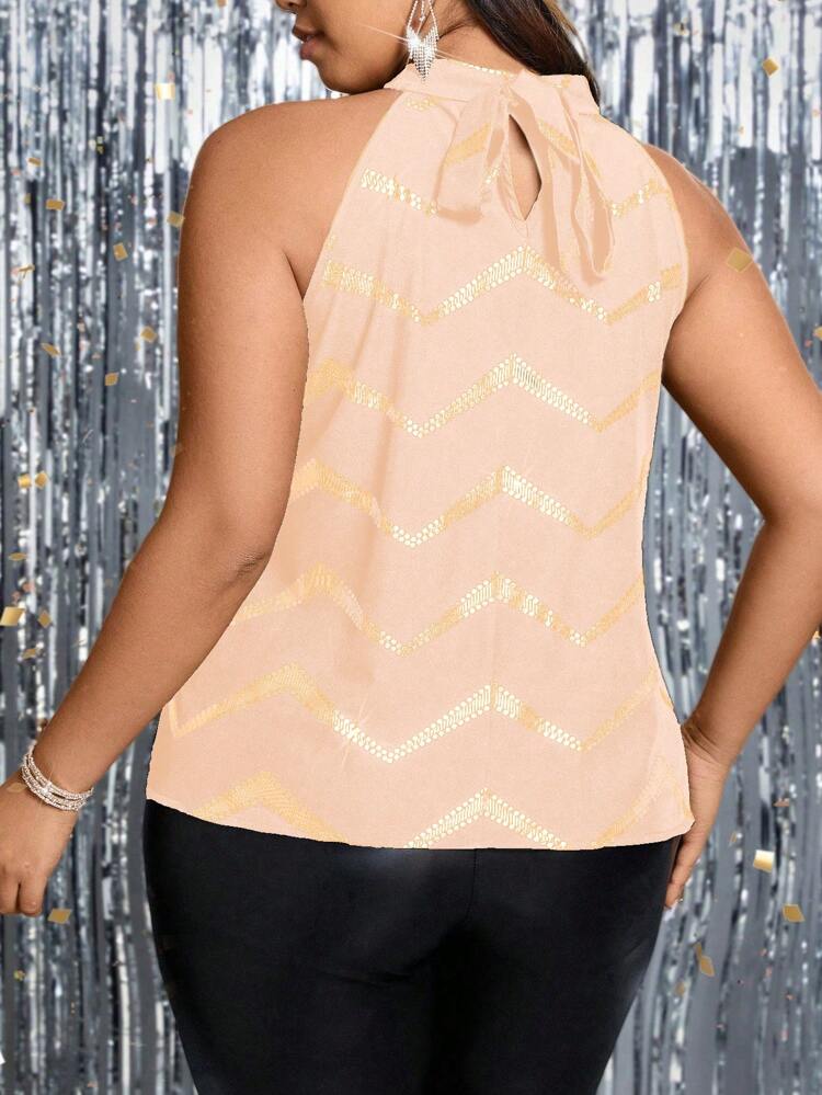 Plus Size Halter Sequin Patchwork Sleeveless Blouse
