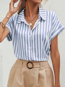 SHEIN Frenchy 女士夏日條紋蝙蝠袖襯衫