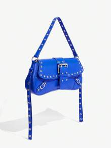 SHEIN X Lucía Bellido SHEIN SXY Women's Fashionable Rivet Decor Shoulder Bag - Blue - View 3