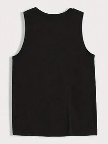 Men Summer Printed Round Neck Casual Tank Top - Black - View 2