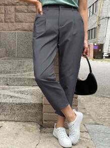 Calvaya 大码纯色斜口袋抽绳腰休闲裤，适合外出和通勤 - 淺灰色 - 查看 4