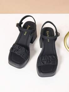 Giày sandal đế xuồng đế xuồng cho thanh thiếu niên mùa hè có gót khoét rỗng, ngọc trai giả, khóa quai, đế dày, thời trang, phong cách đại học, thường ngày, ngày lễ, du lịch, trang phục ngoài trời hàng ngày - màu đen - Xem 3