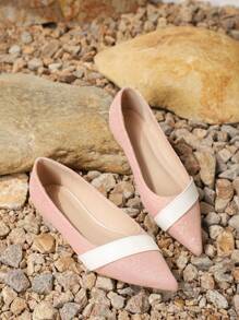 New Fashion Women Pointed Toe Shoes Gold Powder Flat Shoes Female - Pink - View 5