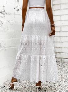 Breezaya Váy kiểu dáng kỳ nghỉ dành cho nữ Eo co giãn Hem Schiffy Váy cực dài - trắng - Xem 2