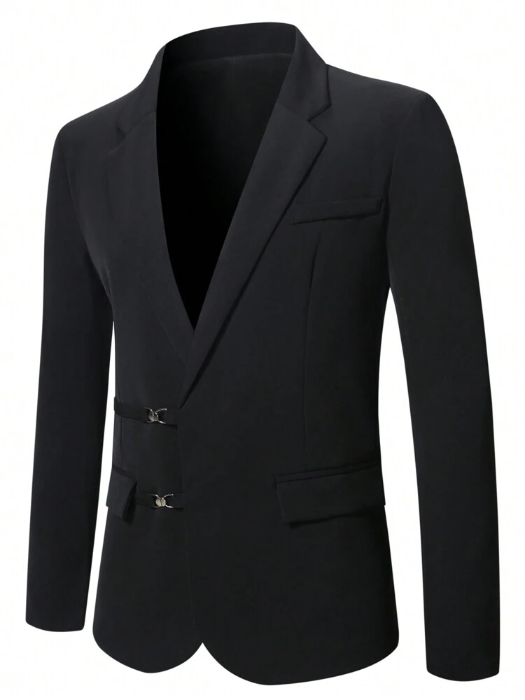 Men Spring And Autumn Solid Color Padded Lapel Long-Sleeved Business Travel Suit Jacket