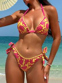 Swim Vcay Ladies' Halter Neck Swimwear Set In Random Print (Copyright Purchased) Summer - Multicolor - View 6