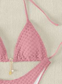 SHEIN Swim Bộ bikini hở lưng cổ chữ V có phần dưới tách biệt, đồ bơi hai mảnh có họa tiết, trang phục đi biển cho kỳ nghỉ hè, bãi biển mùa hè - Hồng - Xem 3