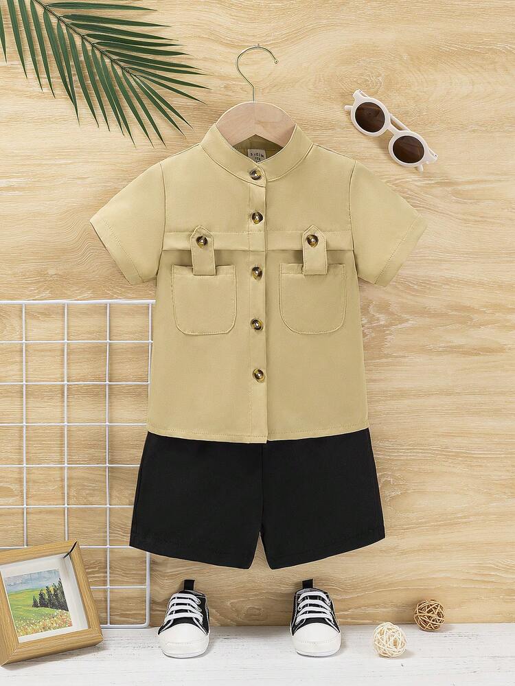 Baby Boy Casual And Stylish Summer Button-Front Shirt And Shorts Set