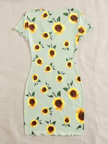 Soleia Vestido Entallado Con Cuello Cortado Y Estampado De Girasoles - Multicolor - Ver 2