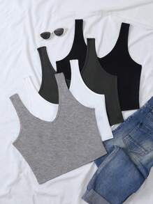 Calvaya Camiseta sin mangas acanalada en talla grande, unicolor