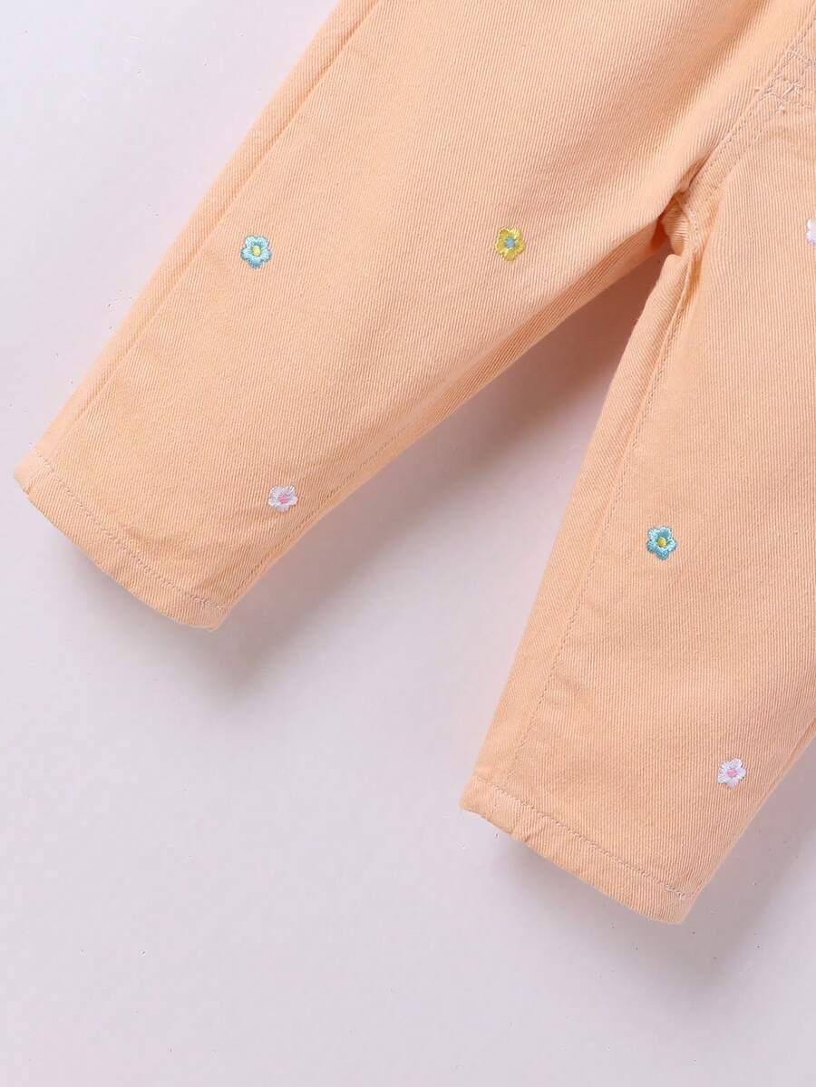 Vacation Style Cute Casual Loose Fit Blue Jeans With Colorful Flower