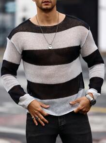 Manfinity Homme Hombres Top de punto de dos tonos de hombros caídos - Blanco y Negro - Ver 4