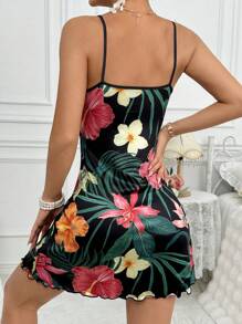 JOANA DEVOTO 艺术家度假花卉印花圆领休闲吊带睡袍 夏季，女士，夏季，情人节 - 黑色 - 查看 2