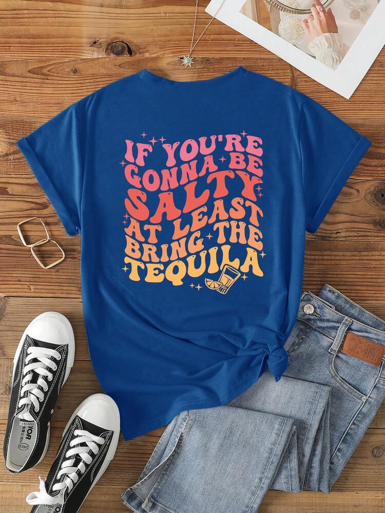 Women Summer Casual T-Shirt With Round Neck And Skull Hand Print