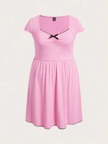 SHEIN Qutie Vestido De Paraguas Para Mujer De Talla Grande Y Ajuste Delgado Con Ribete Contrastante Rosa