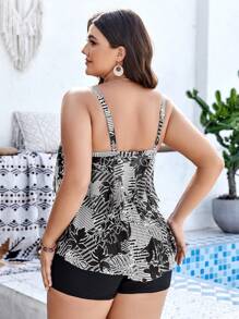 Swim Lushoire Bộ Tankini in hình cây bãi biển mùa hè cỡ lớn dành cho kỳ nghỉ - màu đen - Xem 2