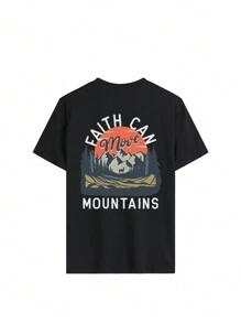 女士休闲圆领字母和植物印花短袖 T 恤，日常时尚百搭，夏季 - 黑色 - 查看 3