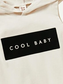 Cozy Pixies Baby Boy Letter Printed Hooded Sleeveless Pullover Top And Solid Color Shorts Set