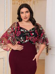 Modelyn Váy bó lưới thêu cỡ lớn tương phản với đường viền cổ hình trái tim và kiểu dáng thanh lịch - Nhiều màu - Xem 8