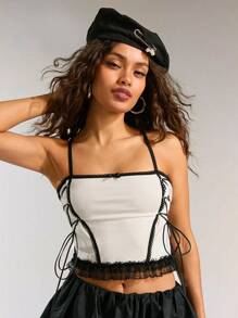 Forever 21 Women Spaghetti Strap Color-Block Trim Cami Cami Top - White - View 5