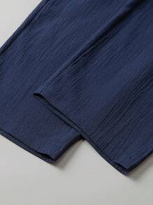 Calvaya 加大纯色斜口袋七分裤海军蓝裤子休闲裤女高腰蓝裤子高腰裤休闲裤