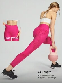 GLOWMODE 24" FeatherFit™-Sculpt 3D Tech Tummy Control Reversible Compression Leggings Medium Impact Jogging Gym Cycling - Tropical Pink - View 6