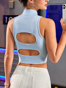 Streetz SHEIN Sport Einfaches und modisches, eng anliegendes, ärmelloses Sport-Oberteil mit hohlen Ausbuchtungen in einfarbiger Optik für den Sommer