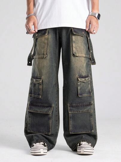Street Life Men Retro Washed Jeans, Suitable For Daily Wear In Spring And Summer, School