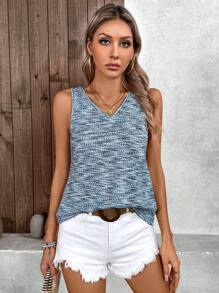 SHEIN LUNE V-Neck Twist Knot Backless Sleeveless Tank Top For Everyday Wear In Spring And Summer - Blue - View 4
