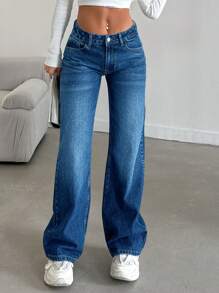 EURMUSE Jeans diarios simples de unicolor para mujeres - azul real - View 6