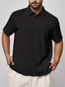 Manfinity Homme Men Plus Size Summer Casual Solid Color Short Sleeve Polo Shirt