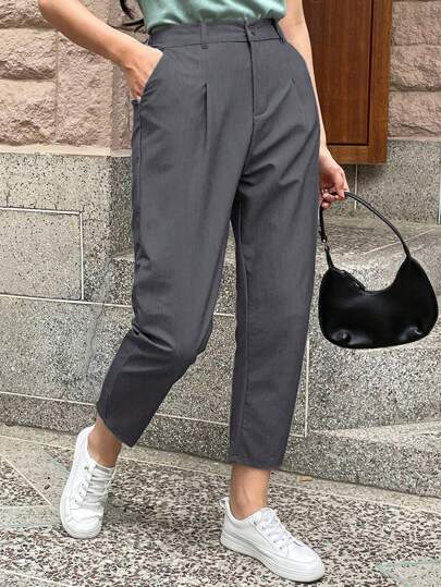Calvaya 大码纯色斜口袋抽绳腰休闲裤，适合外出和通勤