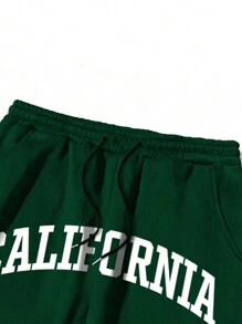 Manfinity Roghcode Men Loose Slogan Graphic Drawstring Waist Long Sweatpants, Vacation Baggy Sweatpants, For Husband, Boyfriend Gifts, Green Sweatpants Men, Men Sweatpants, West Coast Sweatpants