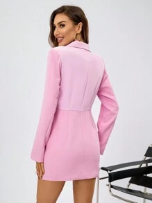 GENKIRA Áo khoác Blazer dài thắt nút kim loại cho nữ, chất liệu hỗn hợp, dài tay - Hồng - Xem 2