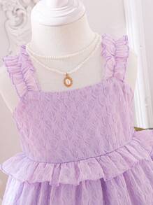 Baby Girl Fashionable And Graceful Dress With Spliced Multi-Layer Ruffled Hem And Solid Color, Sleeveless And Strap Design - Mauve Purple - View 5