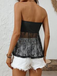 SHEIN Privé Áo ren nữ chắp vá quây quây mùa hè băng đô - màu đen - Xem 2