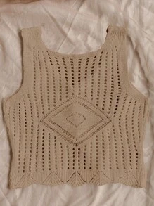 Soleia Asymmetric Crocheted Knitted Sweater For Women - Khaki - View 7