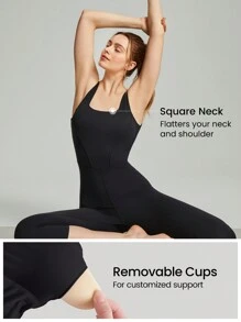 GLOWMODE 17" FeatherFit™ Tummy Control U-Back Gym Sports Jumpsuit Light Support Yoga Pilates Studio Gym Daily - Black - View 3