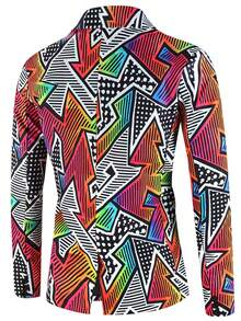 男士新款數字幾何條紋印花修身西裝外套，休閒西裝外套 - 彩色 - 查看 5