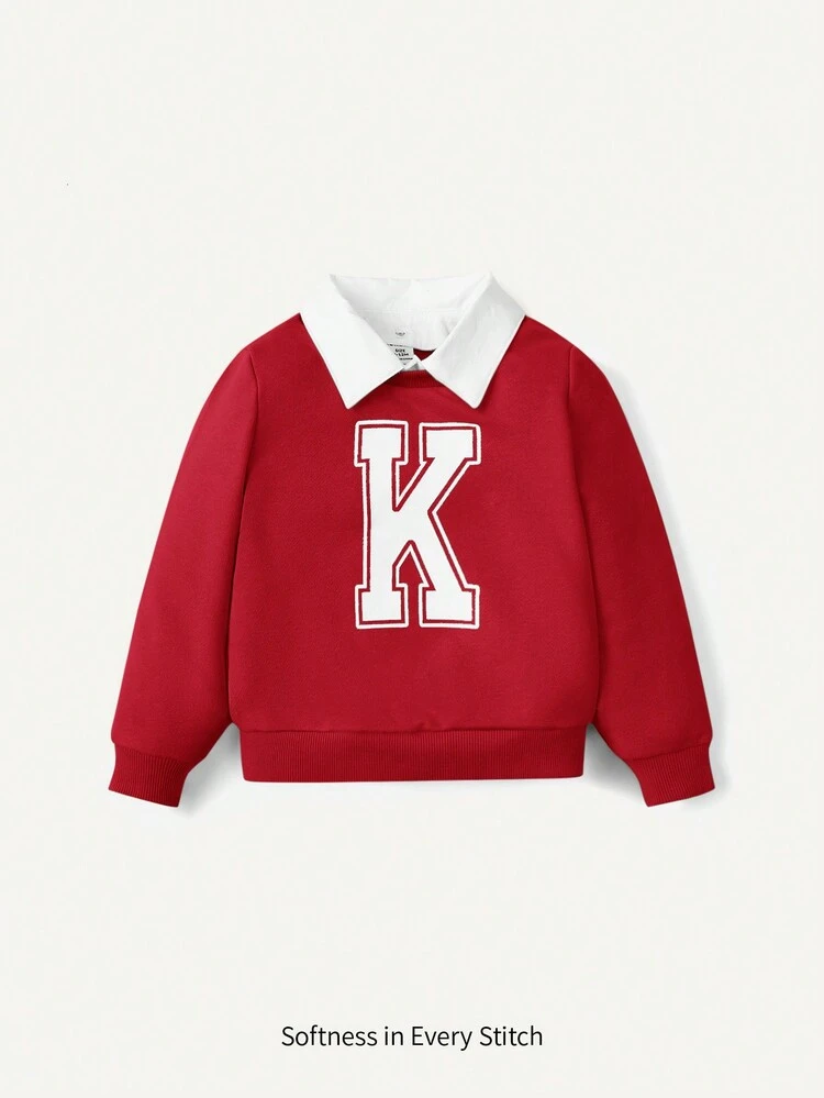 Baby Boy Letter Graphic Contrast Collar Sweatshirt