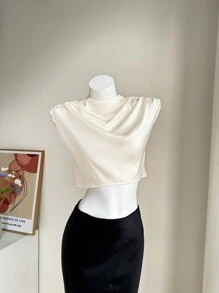 Firerie Blusa elegante de verano para mujeres con cuello alto y volantes de un solo color