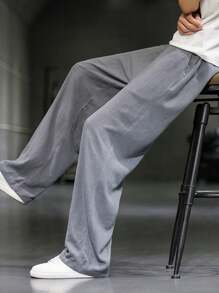 Manfinity Hypemode Losse heren effen kleur trekkoord taille broek met rechte pijpen