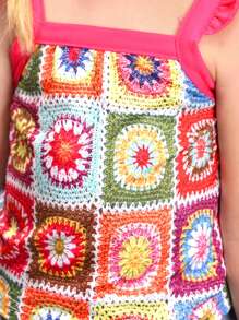 SHEIN Young Girl Flower Printed Halter Neck Camisole With Ruffled Shoulder Straps For Summer Holiday Style - Multicolor - View 6